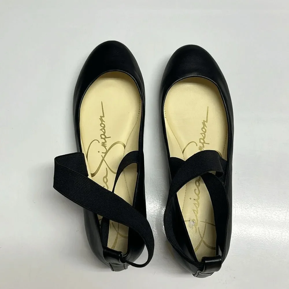 Jessica Simpson Black Criss Cross Ankle Ballet Rounded Toe Flats- 6.5M